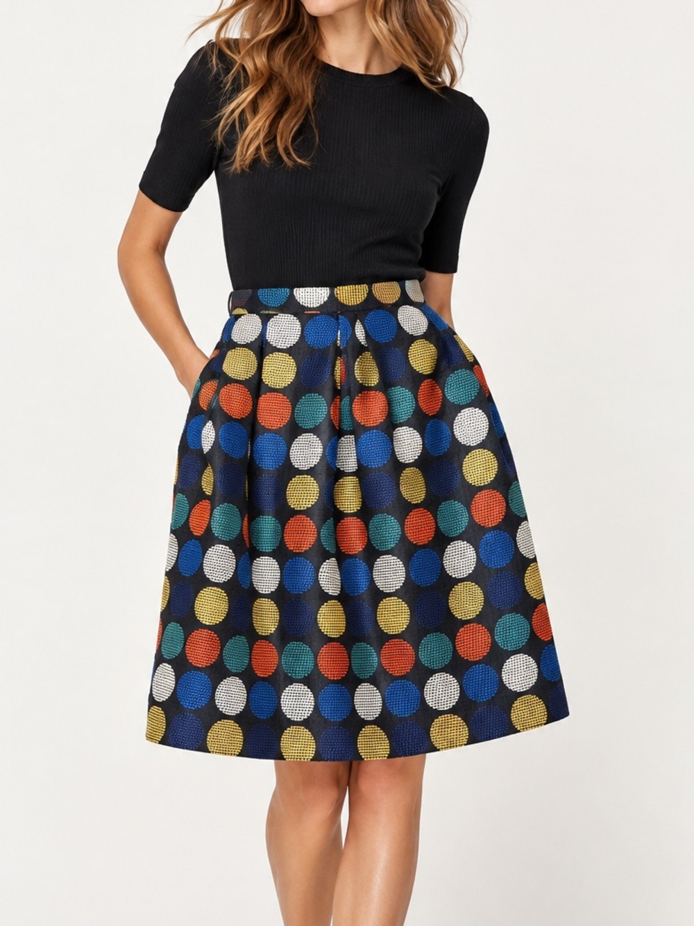 Hutch for Anthropologie Multicolor Polka Dot Pleated A-Line Skirt 4P